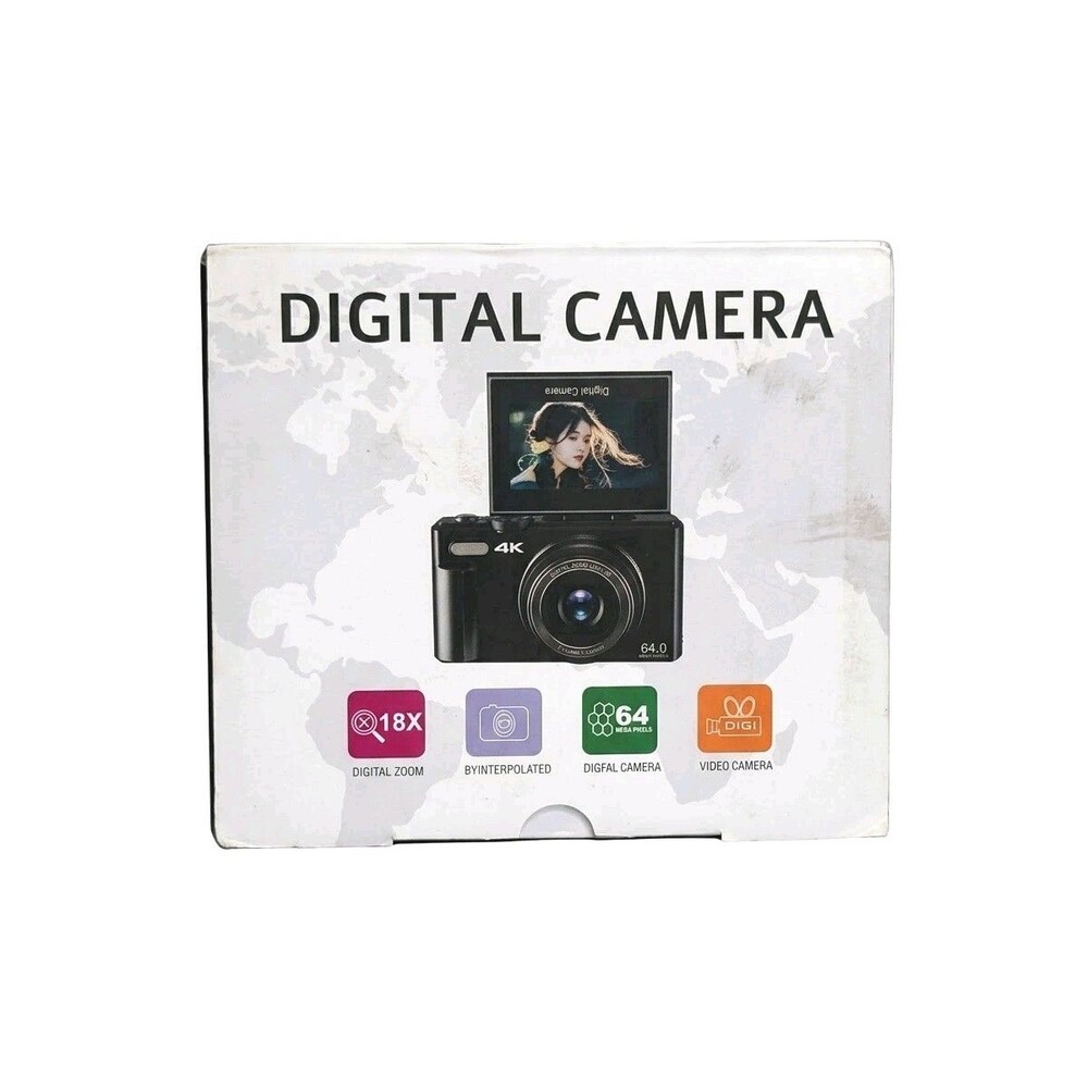 4K Digital Camera 64MP Vlogging Camera YouTube WiFi 18X Zoom 3" Flip Screen Blk
